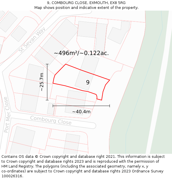 9, COMBOURG CLOSE, EXMOUTH, EX8 5RG: Plot and title map
