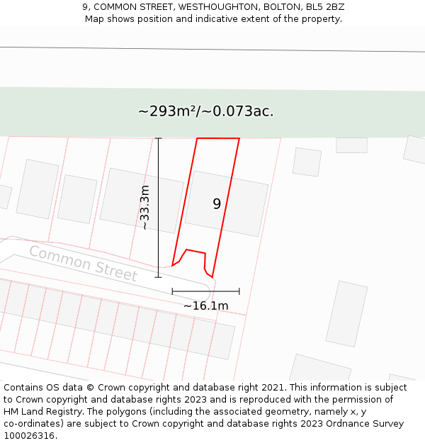 9, COMMON STREET, WESTHOUGHTON, BOLTON, BL5 2BZ: Plot and title map