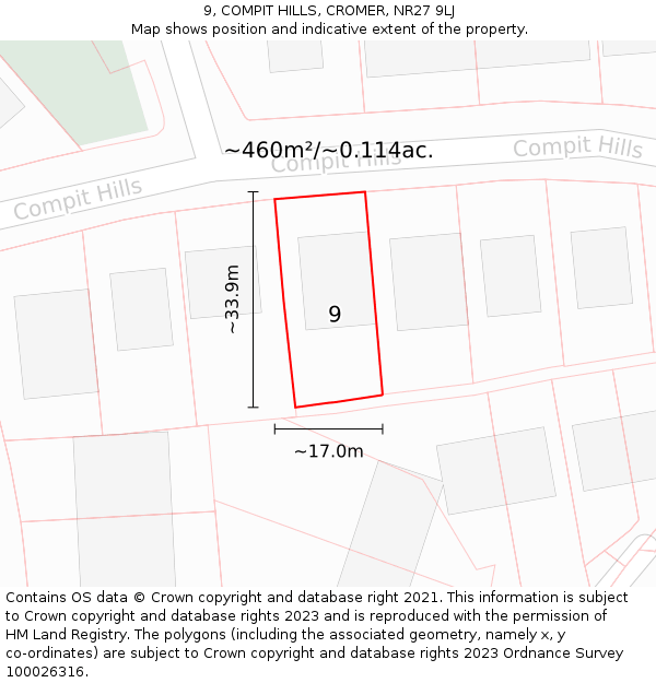 9, COMPIT HILLS, CROMER, NR27 9LJ: Plot and title map