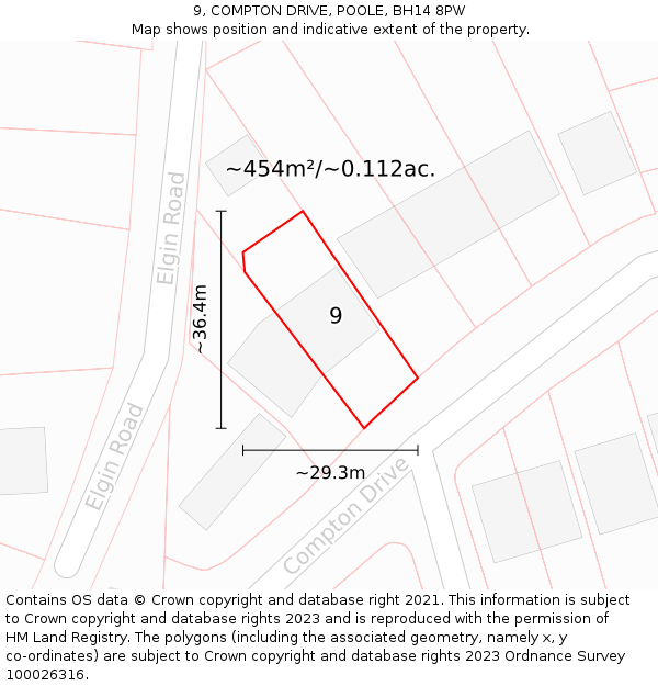 9, COMPTON DRIVE, POOLE, BH14 8PW: Plot and title map