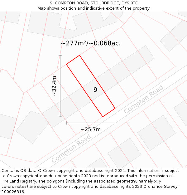 9, COMPTON ROAD, STOURBRIDGE, DY9 0TE: Plot and title map