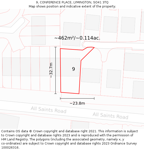 9, CONFERENCE PLACE, LYMINGTON, SO41 3TQ: Plot and title map