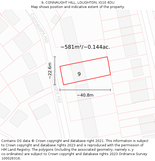 9, CONNAUGHT HILL, LOUGHTON, IG10 4DU: Plot and title map