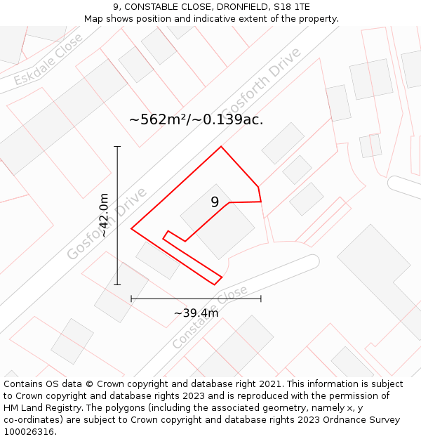 9, CONSTABLE CLOSE, DRONFIELD, S18 1TE: Plot and title map