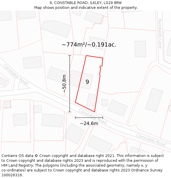 9, CONSTABLE ROAD, ILKLEY, LS29 8RW: Plot and title map