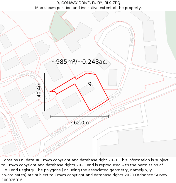 9, CONWAY DRIVE, BURY, BL9 7PQ: Plot and title map