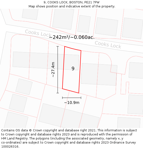 9, COOKS LOCK, BOSTON, PE21 7PW: Plot and title map