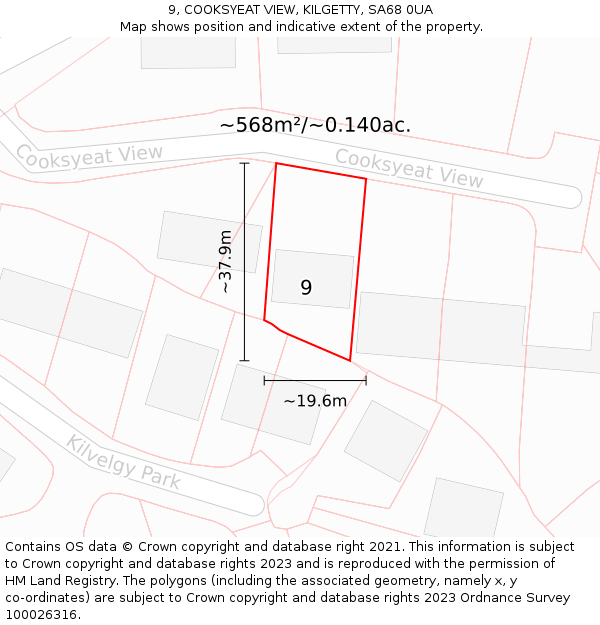 9, COOKSYEAT VIEW, KILGETTY, SA68 0UA: Plot and title map