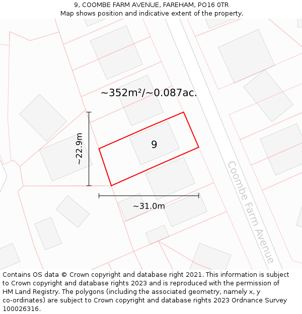 9, COOMBE FARM AVENUE, FAREHAM, PO16 0TR: Plot and title map