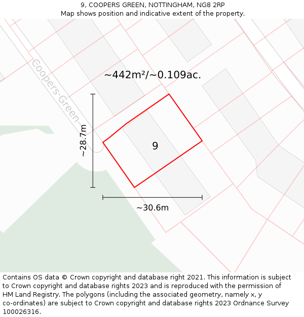 9, COOPERS GREEN, NOTTINGHAM, NG8 2RP: Plot and title map