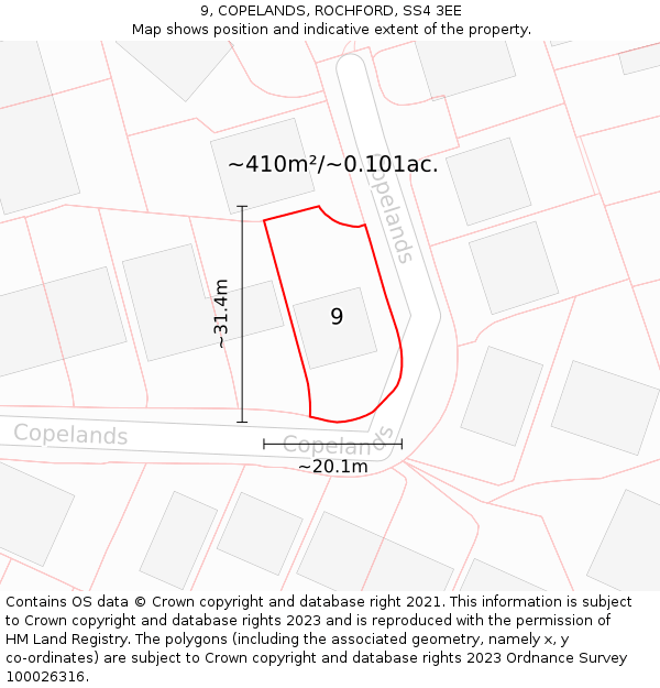 9, COPELANDS, ROCHFORD, SS4 3EE: Plot and title map