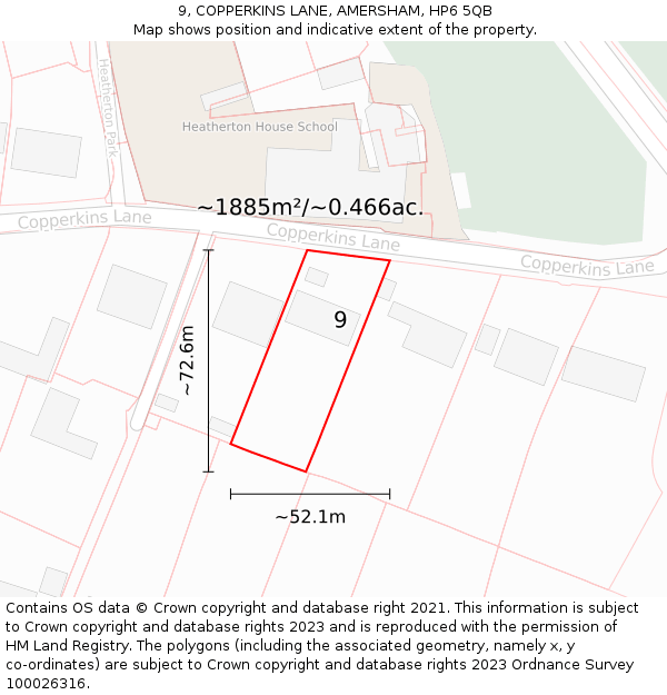 9, COPPERKINS LANE, AMERSHAM, HP6 5QB: Plot and title map