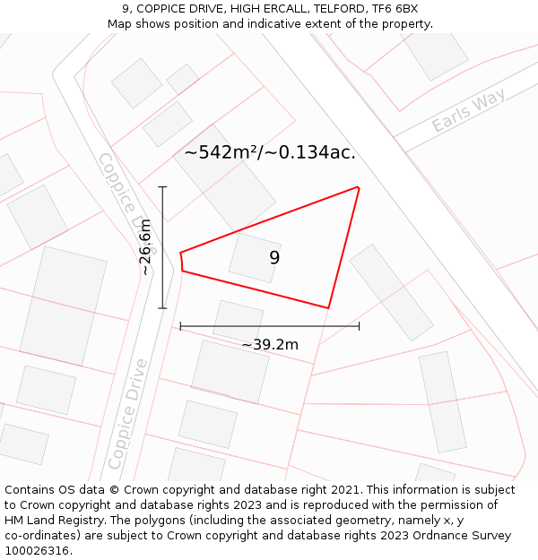 9, COPPICE DRIVE, HIGH ERCALL, TELFORD, TF6 6BX: Plot and title map