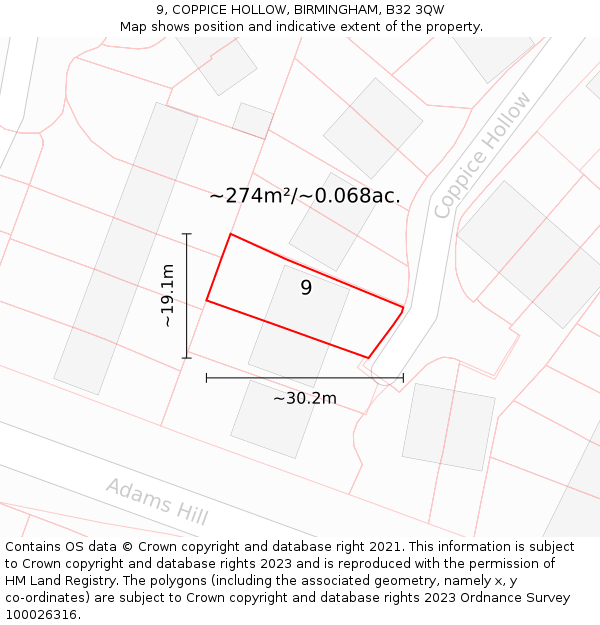 9, COPPICE HOLLOW, BIRMINGHAM, B32 3QW: Plot and title map