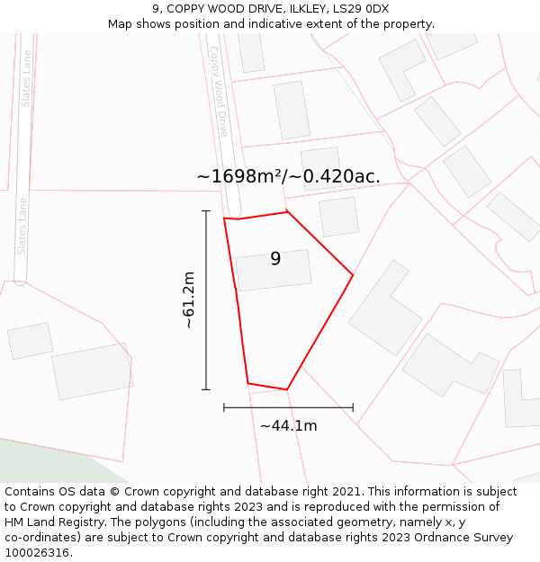 9, COPPY WOOD DRIVE, ILKLEY, LS29 0DX: Plot and title map