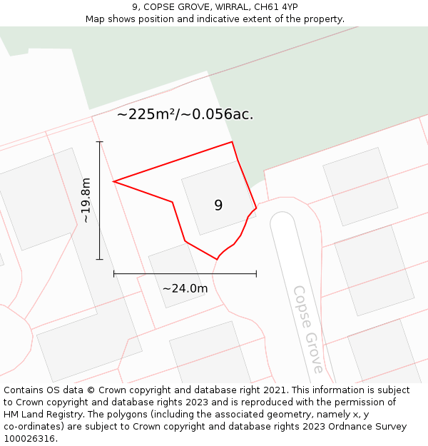 9, COPSE GROVE, WIRRAL, CH61 4YP: Plot and title map