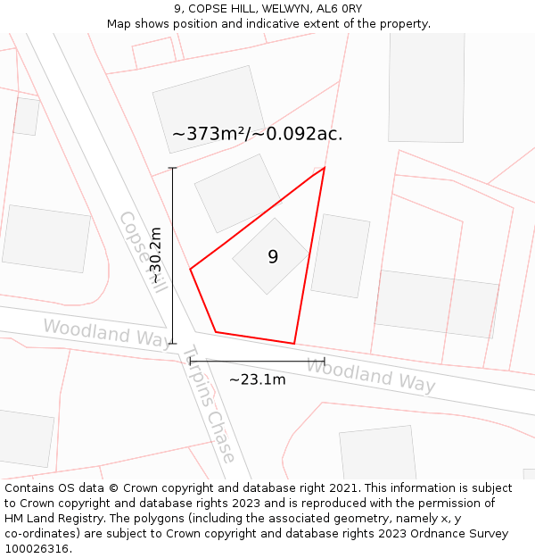 9, COPSE HILL, WELWYN, AL6 0RY: Plot and title map