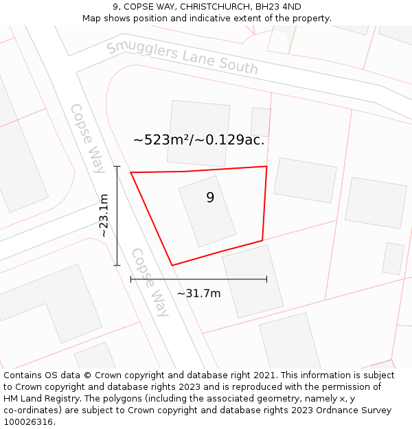 9, COPSE WAY, CHRISTCHURCH, BH23 4ND: Plot and title map