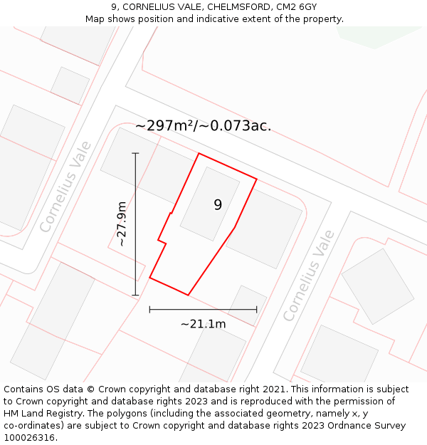 9, CORNELIUS VALE, CHELMSFORD, CM2 6GY: Plot and title map