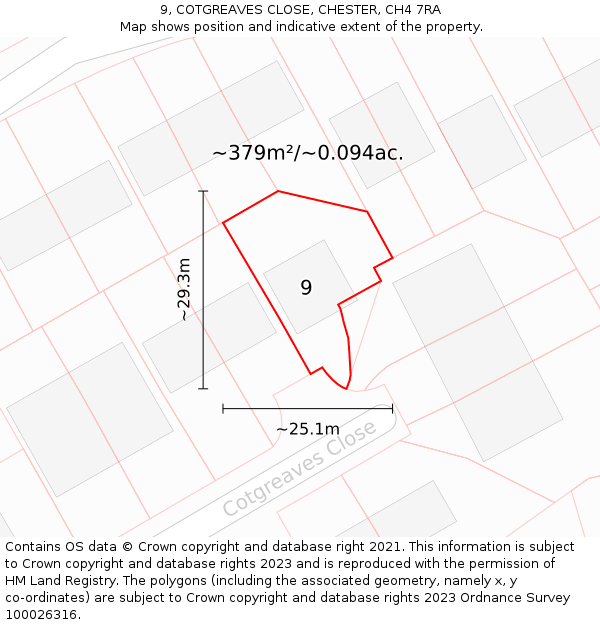 9, COTGREAVES CLOSE, CHESTER, CH4 7RA: Plot and title map