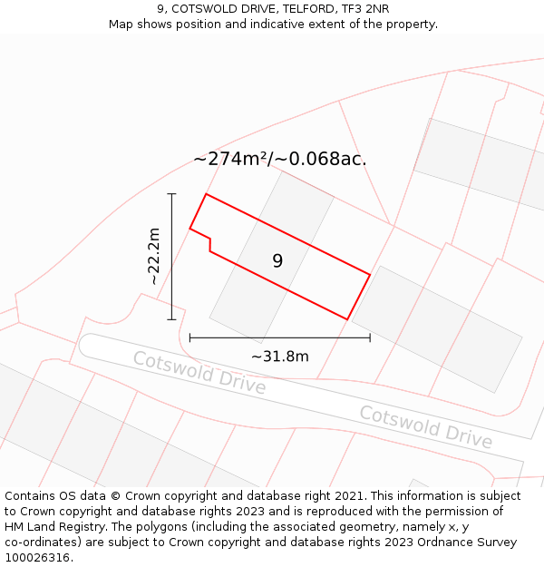 9, COTSWOLD DRIVE, TELFORD, TF3 2NR: Plot and title map