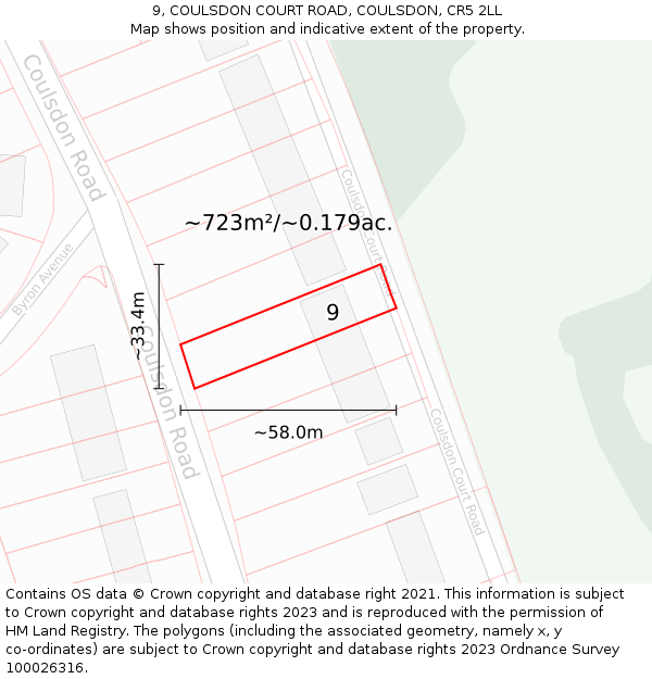 9, COULSDON COURT ROAD, COULSDON, CR5 2LL: Plot and title map