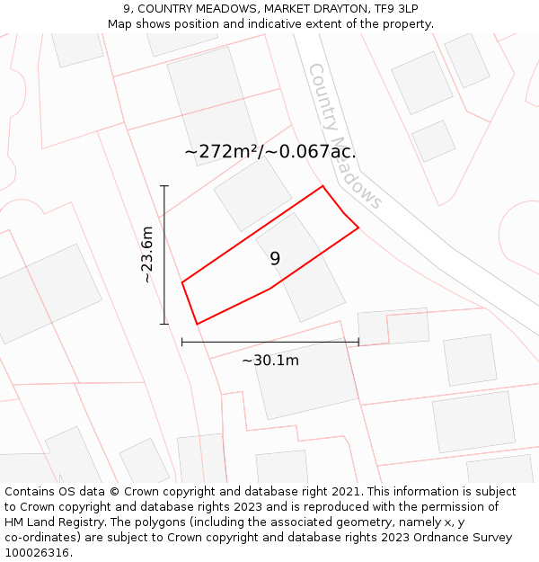 9, COUNTRY MEADOWS, MARKET DRAYTON, TF9 3LP: Plot and title map