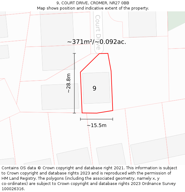 9, COURT DRIVE, CROMER, NR27 0BB: Plot and title map