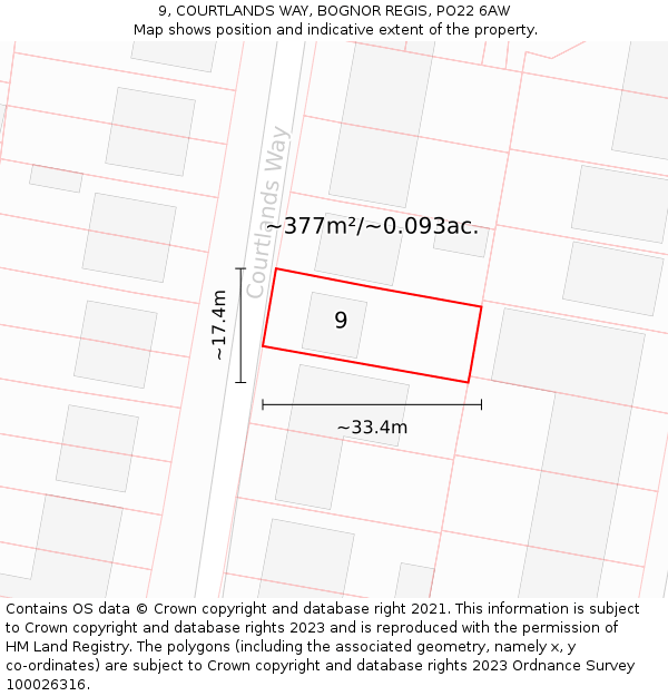 9, COURTLANDS WAY, BOGNOR REGIS, PO22 6AW: Plot and title map