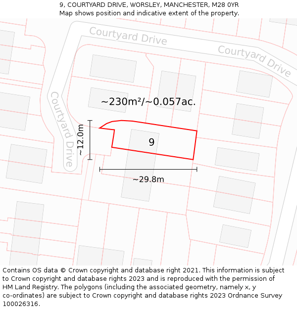 9, COURTYARD DRIVE, WORSLEY, MANCHESTER, M28 0YR: Plot and title map