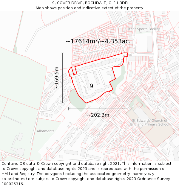 9, COVER DRIVE, ROCHDALE, OL11 3DB: Plot and title map