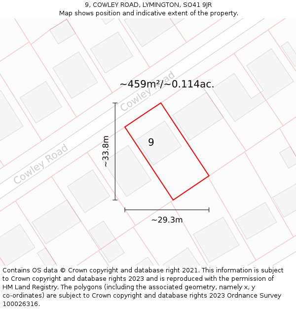 9, COWLEY ROAD, LYMINGTON, SO41 9JR: Plot and title map