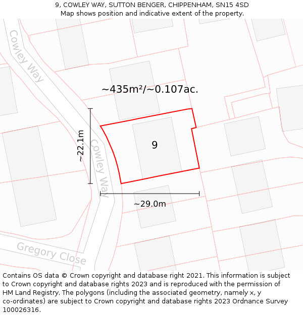 9, COWLEY WAY, SUTTON BENGER, CHIPPENHAM, SN15 4SD: Plot and title map