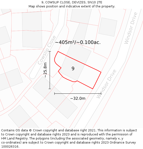 9, COWSLIP CLOSE, DEVIZES, SN10 2TE: Plot and title map