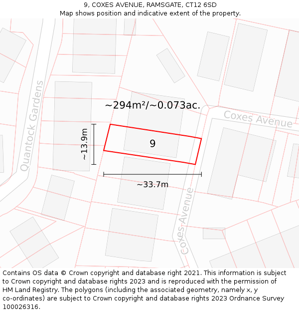 9, COXES AVENUE, RAMSGATE, CT12 6SD: Plot and title map