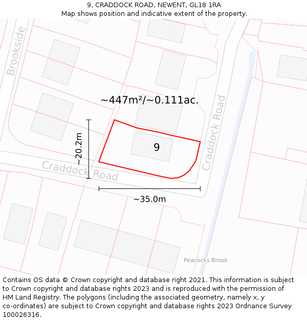 9, CRADDOCK ROAD, NEWENT, GL18 1RA: Plot and title map