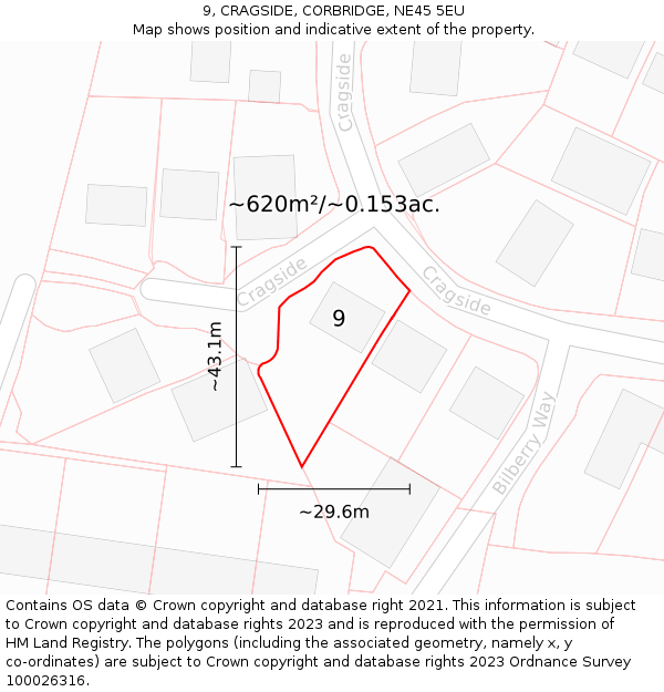 9, CRAGSIDE, CORBRIDGE, NE45 5EU: Plot and title map