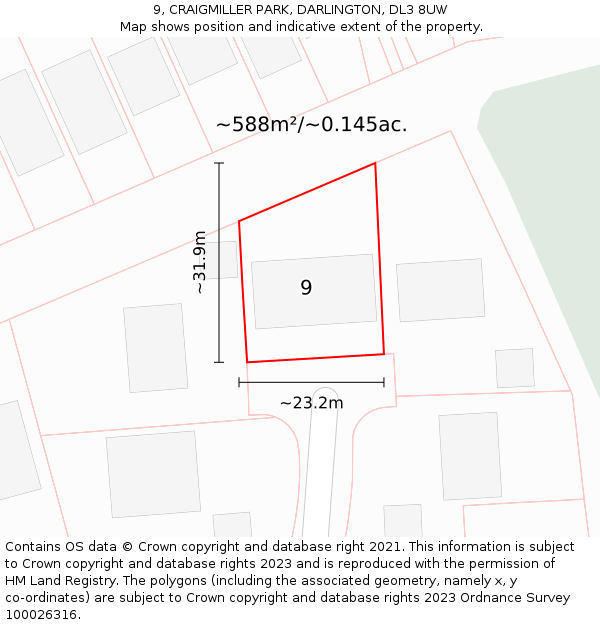 9, CRAIGMILLER PARK, DARLINGTON, DL3 8UW: Plot and title map