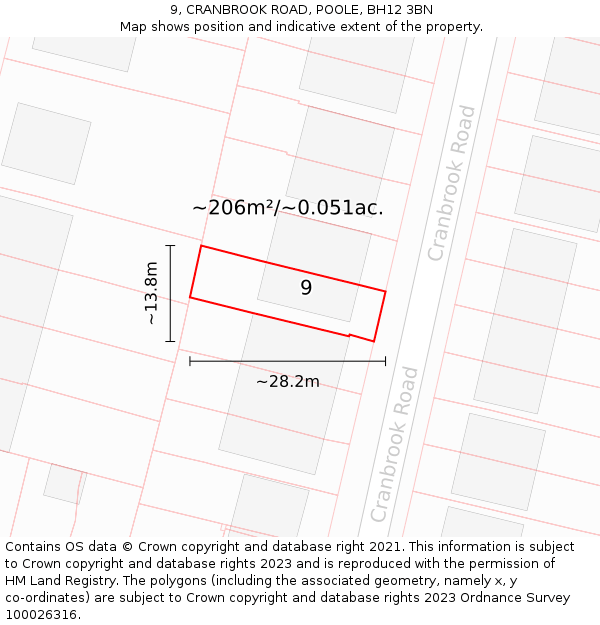 9, CRANBROOK ROAD, POOLE, BH12 3BN: Plot and title map