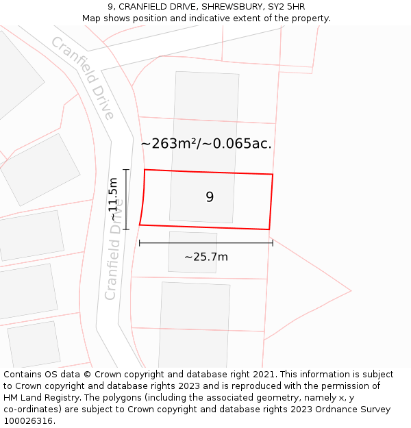 9, CRANFIELD DRIVE, SHREWSBURY, SY2 5HR: Plot and title map