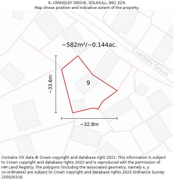 9, CRANSLEY GROVE, SOLIHULL, B91 3ZA: Plot and title map