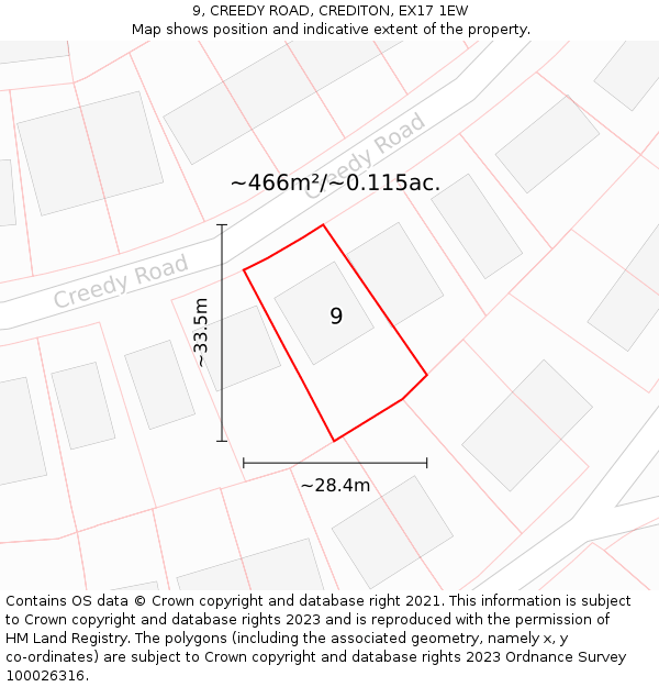 9, CREEDY ROAD, CREDITON, EX17 1EW: Plot and title map