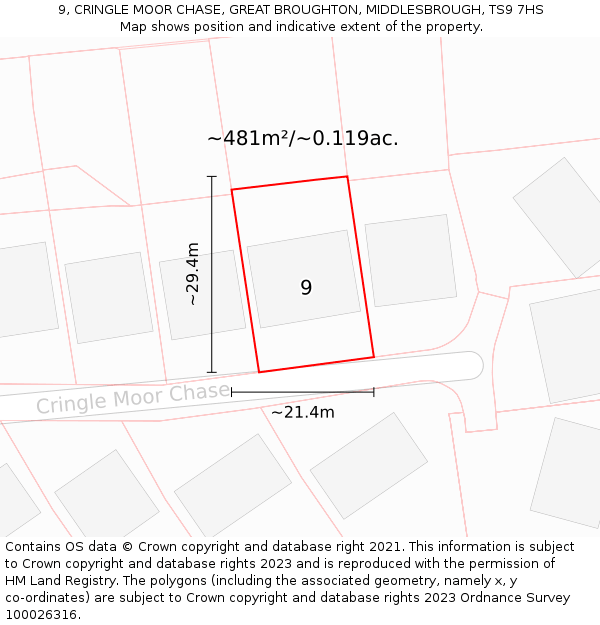 9, CRINGLE MOOR CHASE, GREAT BROUGHTON, MIDDLESBROUGH, TS9 7HS: Plot and title map