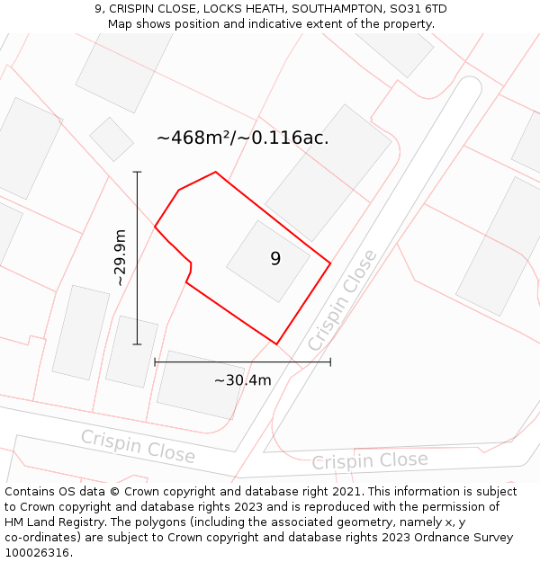 9, CRISPIN CLOSE, LOCKS HEATH, SOUTHAMPTON, SO31 6TD: Plot and title map