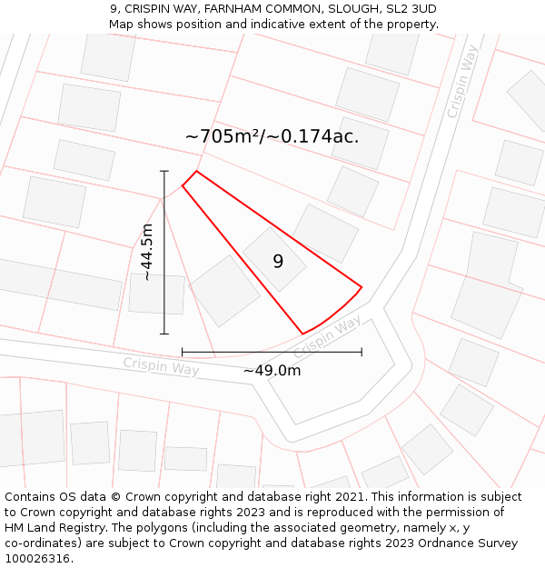 9, CRISPIN WAY, FARNHAM COMMON, SLOUGH, SL2 3UD: Plot and title map