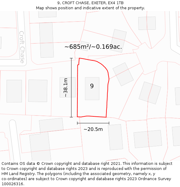 9, CROFT CHASE, EXETER, EX4 1TB: Plot and title map