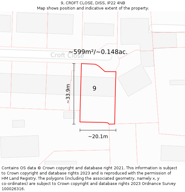 9, CROFT CLOSE, DISS, IP22 4NB: Plot and title map