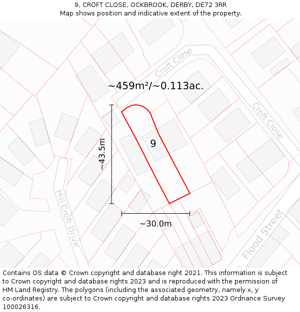 9, CROFT CLOSE, OCKBROOK, DERBY, DE72 3RR: Plot and title map