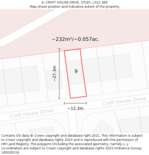 9, CROFT HOUSE DRIVE, OTLEY, LS21 2ER: Plot and title map