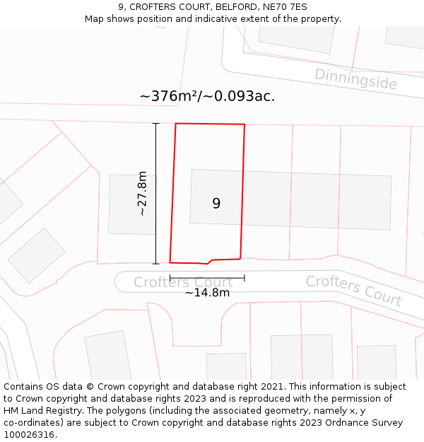 9, CROFTERS COURT, BELFORD, NE70 7ES: Plot and title map